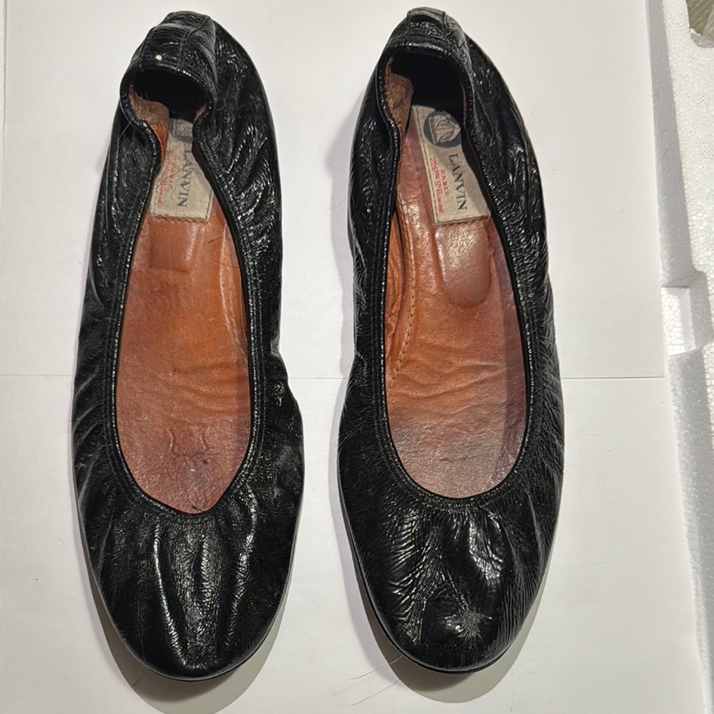 Lanvin Black Leather Loafers Classic Flats Size 9